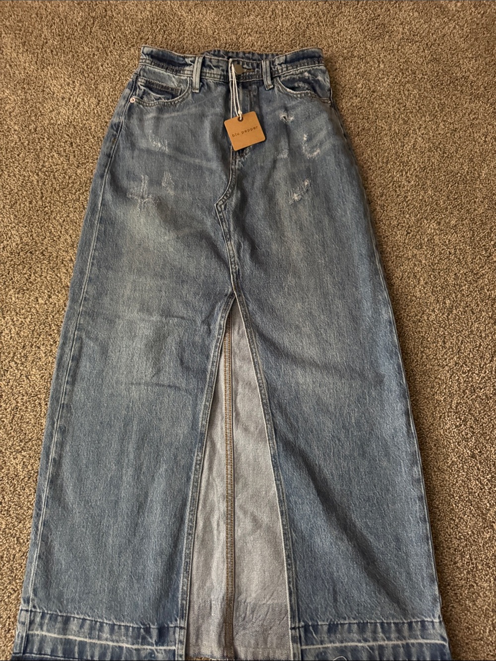 Blu Pepper Blue Denim Skirt with Front Button